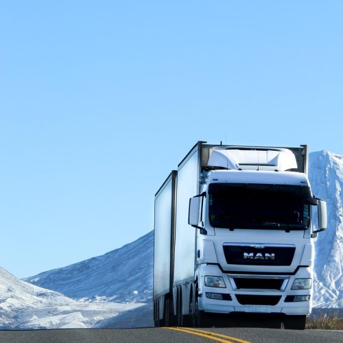 truck, road, vehicle, snow, white, blue, nature, lorry, transport, blue road, blue truck, blue snow